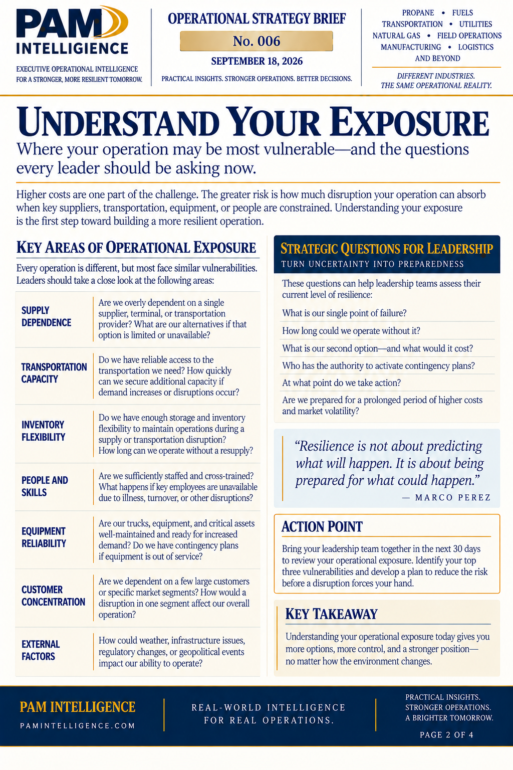 Designed edition page about key areas of operational exposure